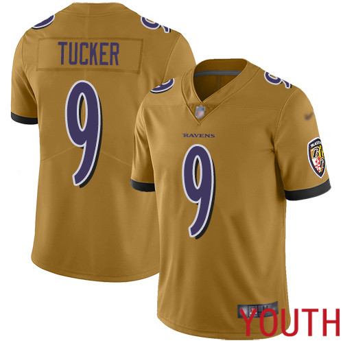 Baltimore Ravens Limited Gold Youth Justin Tucker Jersey NFL Football 9 Inverted Legend